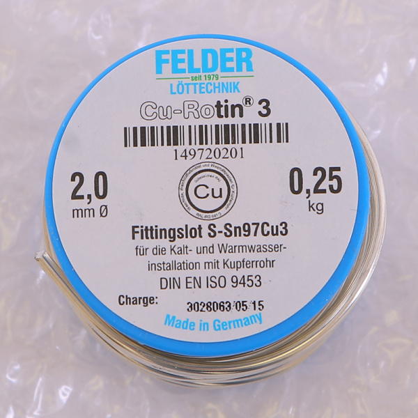 Припой мягкий медный 3 на шпуле Cu-Rotin*3 (S-Sn97Cu3) 2мм 250гр